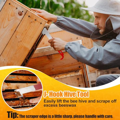 Acostop Bee Hive Tool Stainless Steel J Hook & Soft Brush for Beekeeping | 13.8" Natural Horsehair Beehive Brush, 10.5" Bee Frame Lifter and Scraper, Bee Keeping Starter Kit for Beekeepers