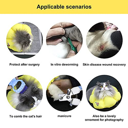 HiDREAM Cat Cone Collar,Cute Waterproof Elizabethan e Collar for Cats,Anti-Bite Lick Wound Healing Safety Cat Recovery Collar,Yellow Flower All-Season Style - color: Yellow flowers, size: Medium