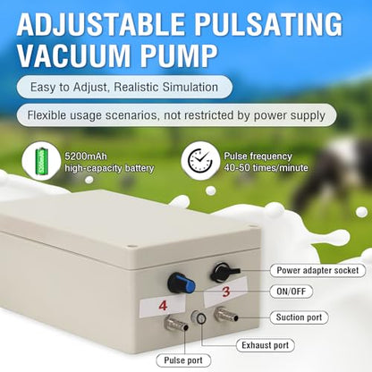 2-in-1 Goats and Cows Milking Machine Upgrade 1.85Gal/7L | Electric Adjustable Vacuum Pulsation Milker, 5200mAh Battery Built-in Rechargeable & Stainless Steel Bucket & 4 Cups (7L) - size: 7L