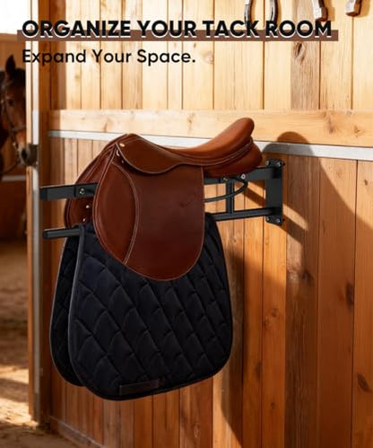 Queension Wall Mounted Saddle Rack with Pad Bar for Horses Saddles, Black - style: Wall Mounted-Black