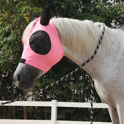 Stretchy Horse Fly Mask with Ears, Large Eye Space Pink Pony - color: Pink, size: Pony