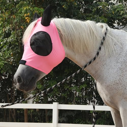 Stretchy Horse Fly Mask with Ears, Large Eye Space Pink Full - color: Pink, size: Full