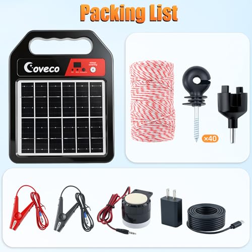 3in1 20Miles Solar Electric Fence Charger (0.13-0.33J)with Dual Smart Alarm - size: With Accessories