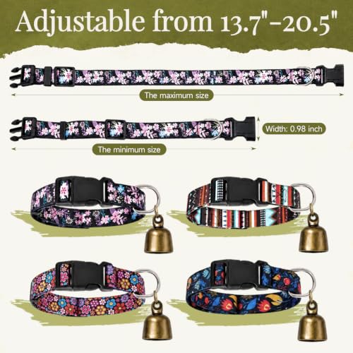 4 Pack Goat Collars with Bells, Sheep Grazing Copper Bells and Adjustable Nylon Collar Set Loud Bronze Bell Small Farm Animal Sheep Cow Accessories (Retro Pattern) - style: Retro Pattern
