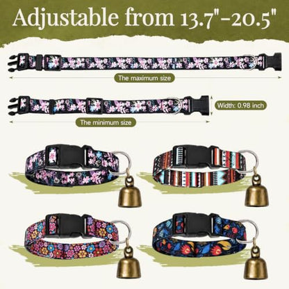4 Pack Goat Collars with Bells, Sheep Grazing Copper Bells and Adjustable Nylon Collar Set Loud Bronze Bell Small Farm Animal Sheep Cow Accessories (Retro Pattern) - style: Retro Pattern