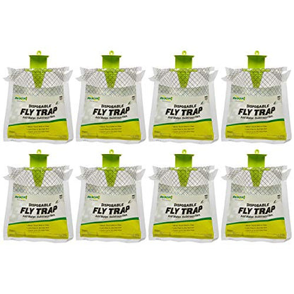 RESCUE! Outdoor Disposable Fly Trap – Hanging Fly Catcher with Attractant Bait, Fly Bag for Patio, Yard, Trash & Farm Areas – Easy-to-Use Outdoor Fly Control - 8 Traps