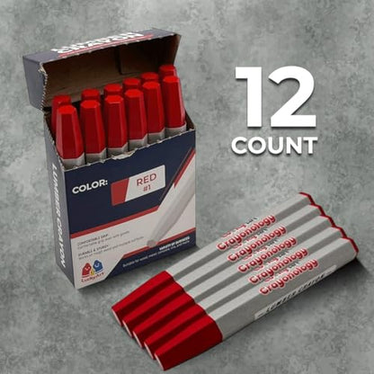 Lumber Crayons – Red, Pack of 12 | Hexagonal Construction Marking Crayons for Wood, Concrete, Asphalt, Metal | Durable, Smudge-Free, Break-Resistant - color: Red