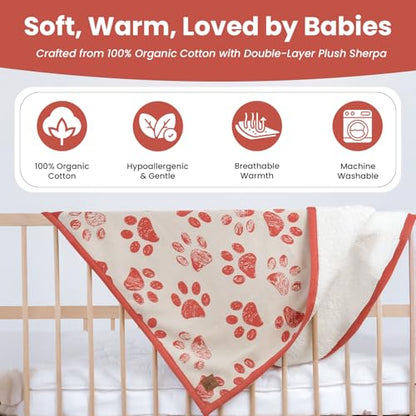 Baby & Pet Blanket 100% Cotton with Sherpa Fleece – Soft Stroller & Cuddle Blanket for Baby, Dog & Cat – Breathable, Hypoallergenic, Washable – 76×96 cm Amber Glow - color: Amber Glow/Beige