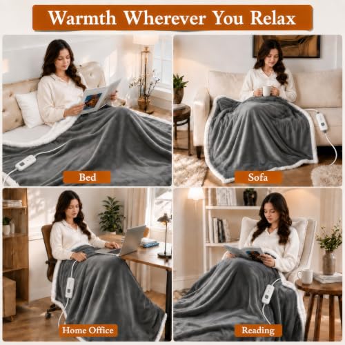 Electric Heated Blanket 72"×84", 4 Heating Levels & 10H Auto-Off | Full Size Light Gray, Sherpa & Soft Microplush, Quick Heating, Machine Washable, for Couch, Bed & Office, Parents' Gifts - color: 02-light Gray, size: Full Size ( 72"x84" )