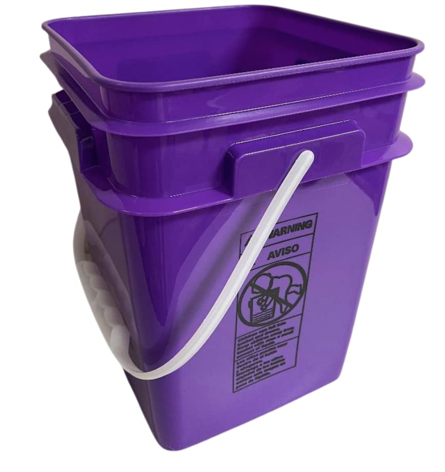 House Naturals 4 Gallon Square Food Grade Bucket Pail with Plastic Handles and Lid (Pack of 3) Made in USA containers (Purple) - color: Purple