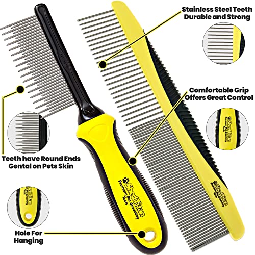 Metal Dog Comb for Matted Hair & Detangler Combs Set - Remove Tangles & Matted Fur - Easy Safe Cat & Dog Combs for Grooming Doodles