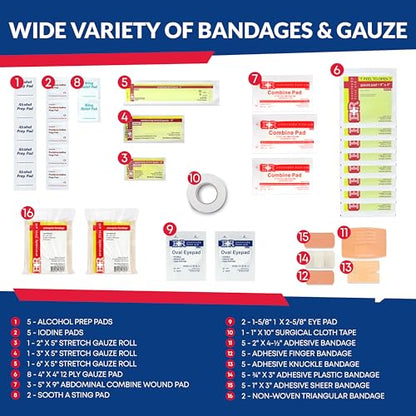 Fully Stocked Trauma First Aid Kit – First Responder II Bag with Tools, Gauze, Bandages, Scissors & Gloves – Compact & Portable – OSHA and ANSI Compliant – Red - color: Red