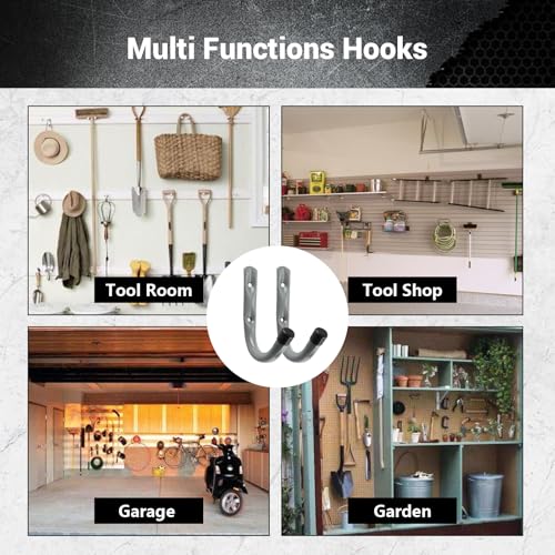 Garage Hooks, 4 Inch Heavy Duty Steel J Hooks for Wall, 12 Pack, Gray | 30 Lb Load Per Hook, PP Coated Tips Help Protect Items, Garage Storage Hooks Organize Ladders, Bikes, Tools And Hoses