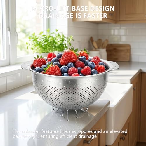 Stainless Steel Colander for Kitchen with Handle for Pasta (3QT) - size: 3QT