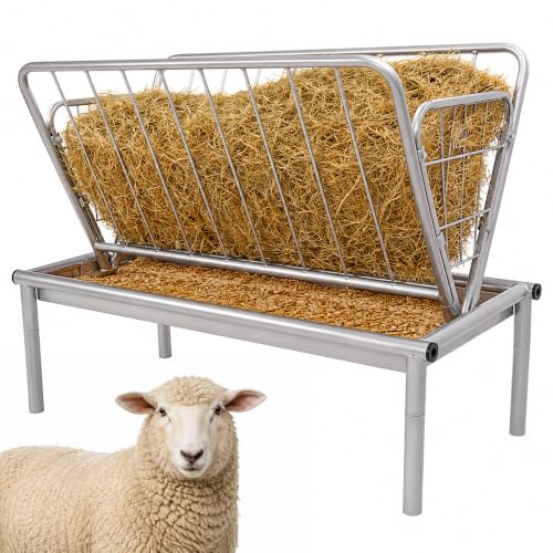 Kojem 4 Ft Long Livestock Feeder, Heavy Duty Steel Livestock 2 in 1 Grain &