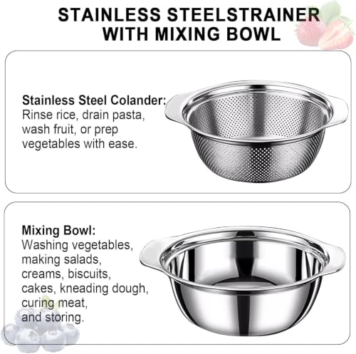 Stainless Steel Colander, 3.5 QT Metal Strainer with Bowl, Rice Strainer - size: 3.5 QT
