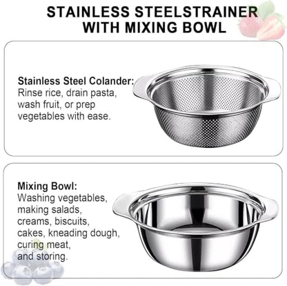 Stainless Steel Colander, 3.5 QT Metal Strainer with Bowl, Rice Strainer - size: 3.5 QT
