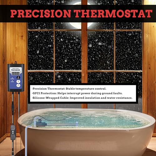 Immersion Water Heater 3500W 240V Portable Bathtub & Pool Submersible Electric Water Heater with Leakage Protection & Thermosta for Hot Tub, Above-Ground Pool, Baptistry & Inflatable Pool