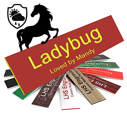 Horse Stall Name Plate, 2x6 Personalized Stall Signs, UV Protected, All Weather Adhesive, Hanging, Mounting or Other, Red Plastic Yellow Letters - Made in USA - B22 - color: B22 - Red/Yellow, size: 2in x 6in (5.1cm x 15.2cm)