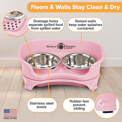 Neater Feeder Express Mess Proof Dog Bowls Elevated for Small Breeds Under 15 Lb, Made in USA, No Spill Raised Dog Food Bowl Stand, Stainless Steel Food and Water Bowl Set, Feeding Station, Pink - color: Pink, size: Small w/ Standard Bowls
