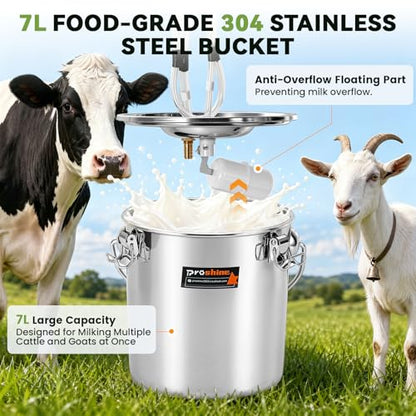 2 in 1 7L Electric Milking Machine with 4 Goat Teat Cups & 2 Cow Teat Cups