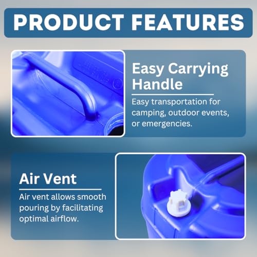 5-Gallon Stackable Water Storage Containers, 3 Lids + 1 Spigot, Easy Fill, Survial Supply Emergency Water Storage for Camping and Disaster Preparedness, RV, 10 Gallon (2 Tanks)