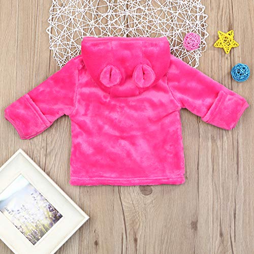 Noubeau Infant Baby Boys Girls Fleece Ears Hat with Lined Hooded Zipper Up Jacket Coat Tops Outwear Overcoat Warm Fall Winte - color: Pink, size: 0-6 Months