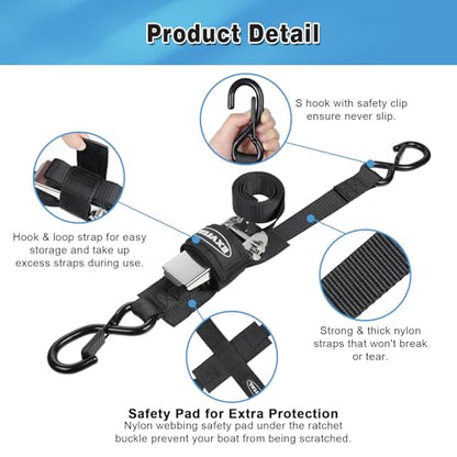 EXVITAL Boat tie Down Straps to Trailer 1"×4' Transom Straps - size: 1"×4’