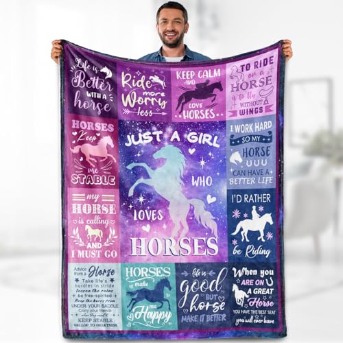 Horse Blanket Gift for Women Girls Kids Teens Horse Lover Gifts Just A Girl Who Loves Horses Themed Western Soft Cozy Bed Couch Plush Birthday Christmas Throw Blanket 50"x60" - color: Horse 2, size: 50"x60"