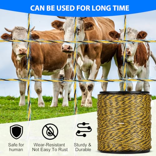 Electric Fence Wire Kit - Upgraded 1312 Feet 9 Strands Electric Fence Polywire with Reliable Conductivity & Rust Resistance - 100 Pcs Electric Fenceing Insulator with 1 Pcs Socket Tool & Gloves - color: 1312FT-KIT