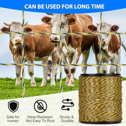 Electric Fence Wire Kit - Upgraded 1312 Feet 9 Strands Electric Fence Polywire with Reliable Conductivity & Rust Resistance - 100 Pcs Electric Fenceing Insulator with 1 Pcs Socket Tool & Gloves - color: 1312FT-KIT