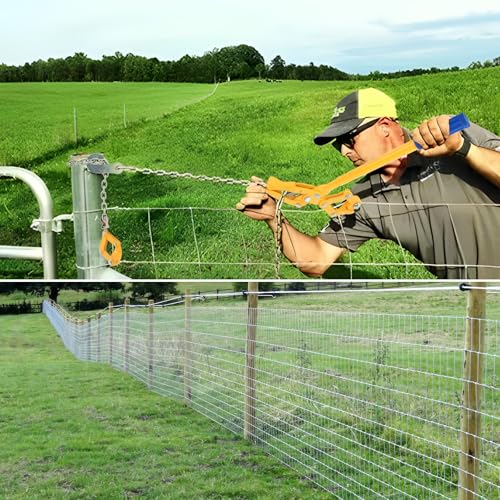 47.25" Chain Link Fence Strainer, Heavy Duty Barbed Wire Tensioner | Chain Strainer Wire Tensioner Labor-Saving Lever Design Capacity 2200lbs for Farm - color: Yellow