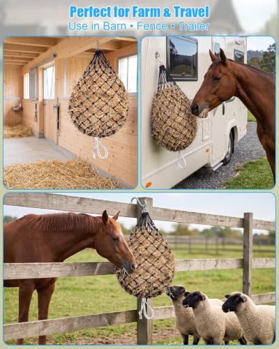 36" Slow Feed Hay Net, 1.2" Mesh Horse Hay Bag with 700 LBS Strap
