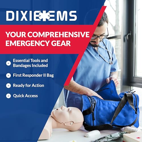Fully Stocked Trauma First Aid Kit – First Responder II Bag with Tools, Gauze, Bandages, Scissors & Gloves – Compact & Portable – OSHA and ANSI Compliant – Blue - color: Blue