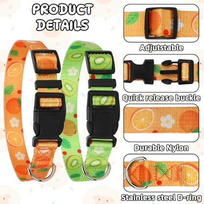 2 Pack Goat Collars with Bells, Kiwi Orange Adjustable Collar Set - color: Green Printing + Orange Printing
