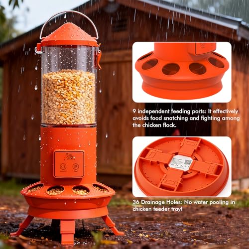 Automatic Chicken Feeder, Smart Chicken Coop Accessories, APP Smart Remote Control Chicken Feeders No Waste, Preset Feeder Schedule, 9 Chicken Feeder Port, Professional Poultry Feeding Equipment