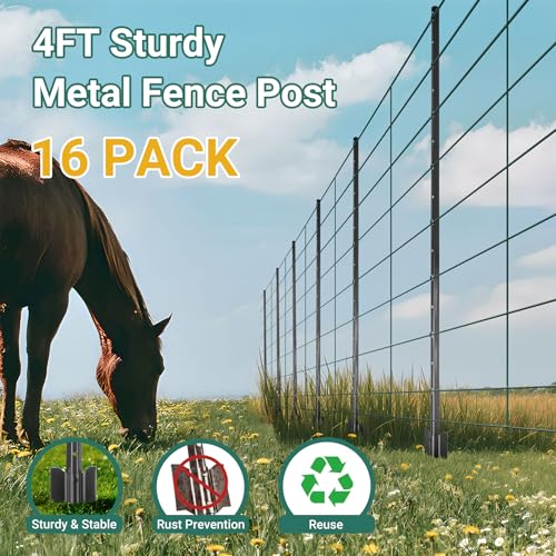 Fence Posts 4 FT Black, 16 Pack Heavy Duty U Posts - color: Black, size: 4FT-16Pack