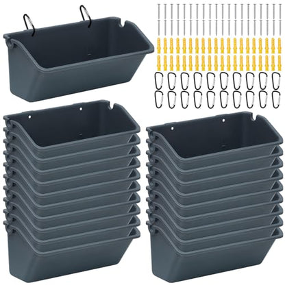 Wenqik 20 Pack Chicken Feeder,5 Quart Hanging Goat Waterer,Dark Gray | Two Mounting Options, Metal Clips and Screws,Solid base without holes,Livestock Feed Buckets for Sheep Duck Coop, Farm, Geese - color: Dark Gray
