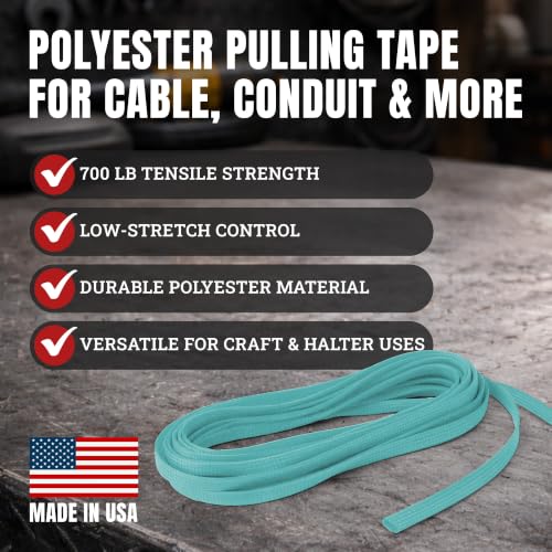 Cajun Tie Downs Pull Line — 1/4 Inch, 700 lb, Flat Polyester Pulling Tape, Conduit Wire Pulling, Made in USA, Turquoise, 175 ft - color: Turquoise, size: 1/4 Inch x 175 Feet (700 lb)