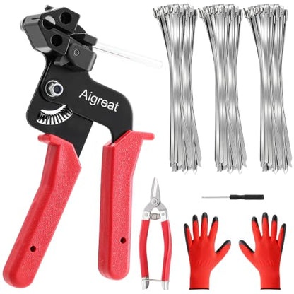 300-Piece Metal Zip Ties Gun Kit,12 Inch 304 Stainless Steel Ties Heavy Duty Outdoor,Adjustable Fastening Cutting Tie Tool for Fence, Chicken Coop,Cables, Pipesas well as Outdoor binding - size: 300PCS
