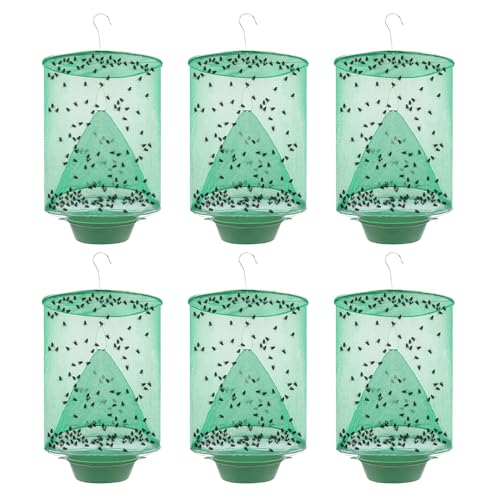 6 Pack Hanging Ranch Fly Traps, Reusable Fly Catcher, The Most Efficient Fly Cage Trap for Indoor & Outdoor Use, Ideal for Family Farms, Parks, Restaurants