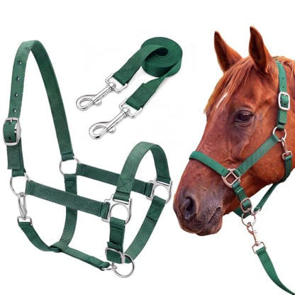 2 Pack Nylon Horse Halter with Reins Adjustable - color: Green