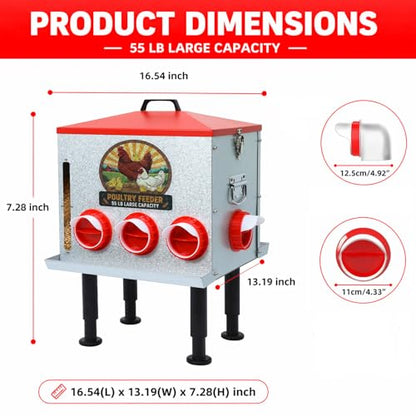 55LB Automatic Chicken Feeder Large with 8 No-Waste Ports