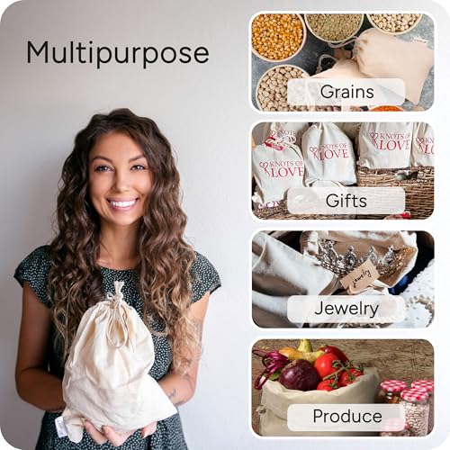 LEAFICO Organic Cotton Reusable Produce Bags - Small 5x7 (12 Pack) - Biodegradable Eco-Friendly Bulk Bin Sacks for Food - Cloth Bags with Drawstrings - Linen Pouch for Fruit, Vegetable Storage - size: Small 5x7" (12 Pack)