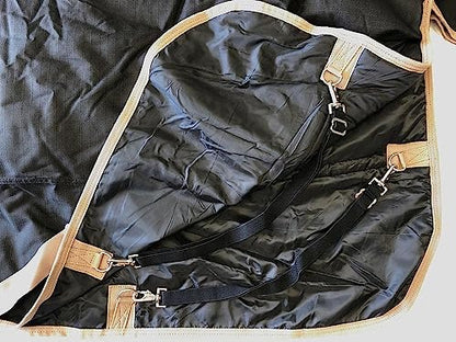 AJ Tack 1200D Waterproof Winter Horse Blanket - 400g Heavyweight Turnout with Fleece Collar, Shoulder Gussets & Tail Flap - Black 68" - color: Black, size: 68 Inches
