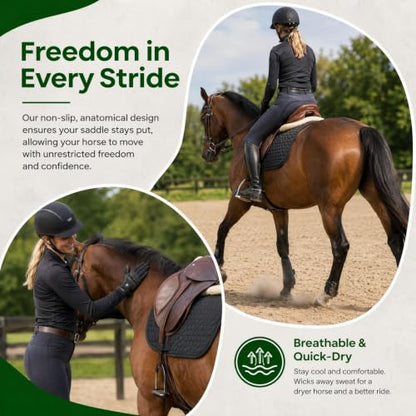 Horse Saddle Pad Non-Slip Cushion for English & Western Riding, Comfort & Protection for Horse Back, Prevents Sores & Chafing, Black