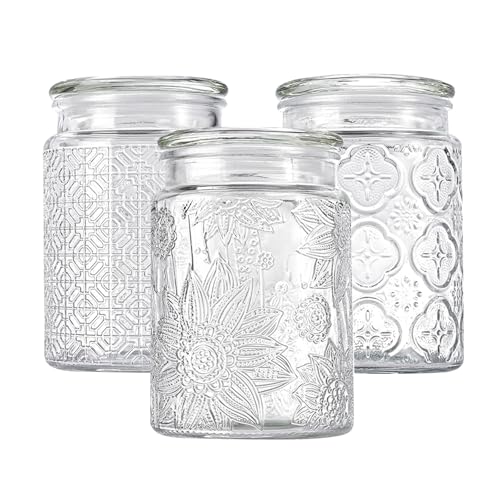 Glass Storage Containers With Lids, Glass Jars With Lids, 24oz, Set Of 3 - color: 24oz Sunflower/Bigonia/window