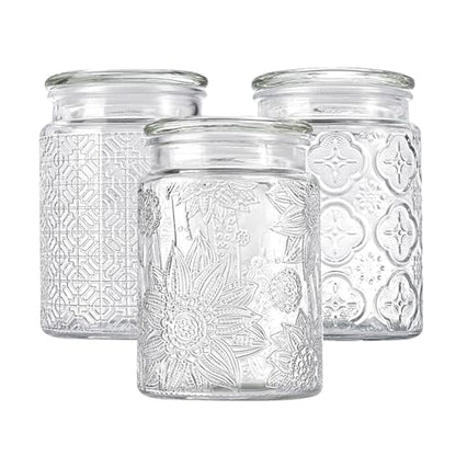 Glass Storage Containers With Lids, Glass Jars With Lids, 24oz, Set Of 3 - color: 24oz Sunflower/Bigonia/window