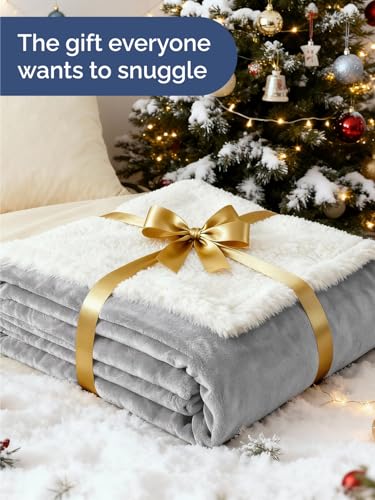 Sherpa Fleece Blanket Throw Size - Reversible Blanket - Grey, 50" x 60" - color: 03 - Grey, size: Throw (50" X 60")