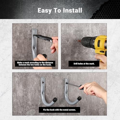 Garage Hooks, 4 Inch Heavy Duty Steel J Hooks for Wall, 12 Pack, Gray | 30 Lb Load Per Hook, PP Coated Tips Help Protect Items, Garage Storage Hooks Organize Ladders, Bikes, Tools And Hoses